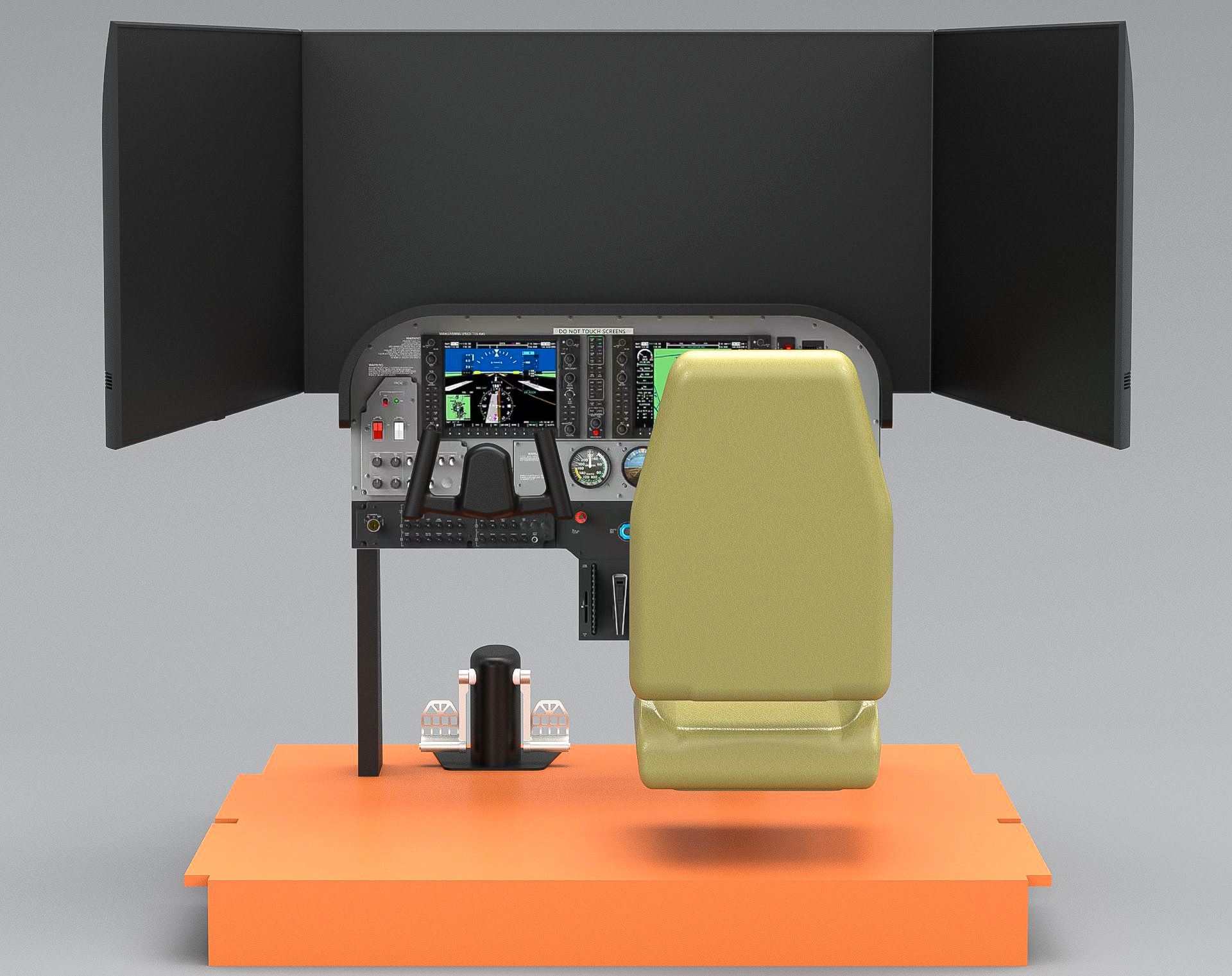 Interior cabin render with enclosed simulator space